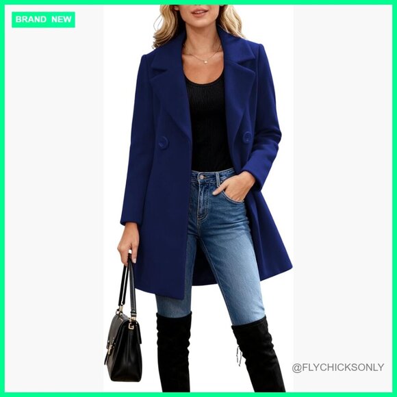 Jackets & Blazers - Long Sleeve Slim Fit Wool Blend Pea Coat Overcoat